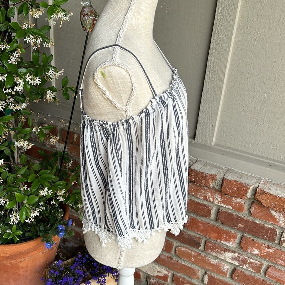 NWOT Joie Andoche Blue & White Stripe Camisole Pom Pom Fringe Tank Size: XS - Picture 7 of 12